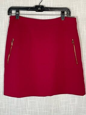 LOFT Mini Skirt Size 8 Red/Berry vibrant Mini Skirt with Gold Zipper Details